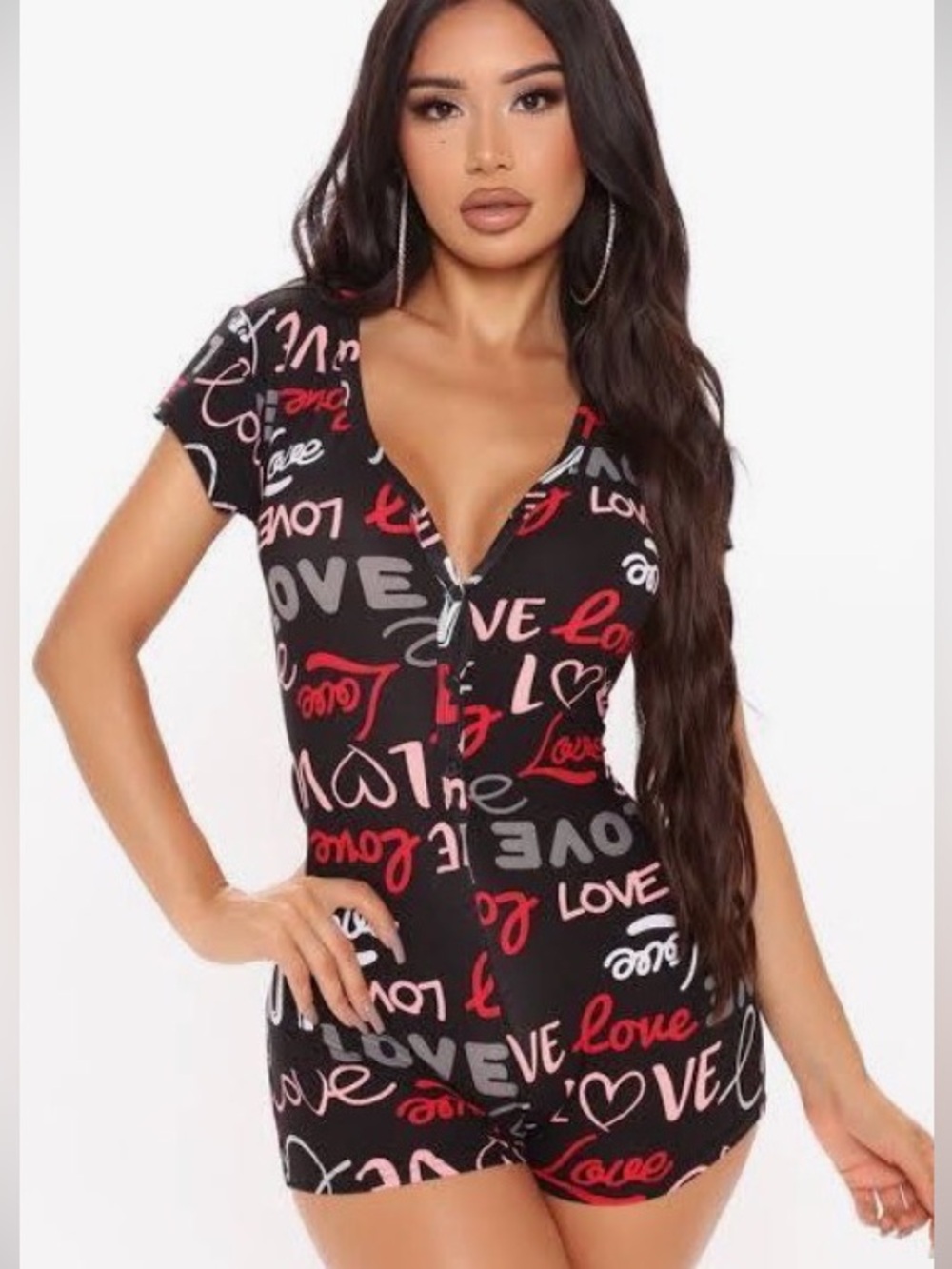 Fashion Nova "Wild Love" Graphic Print Pajama Romper XL